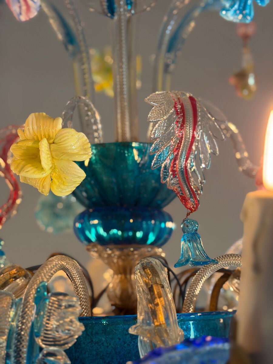 Lustre vénitien Rezzonico en verre de Murano multicolore, vers 1920