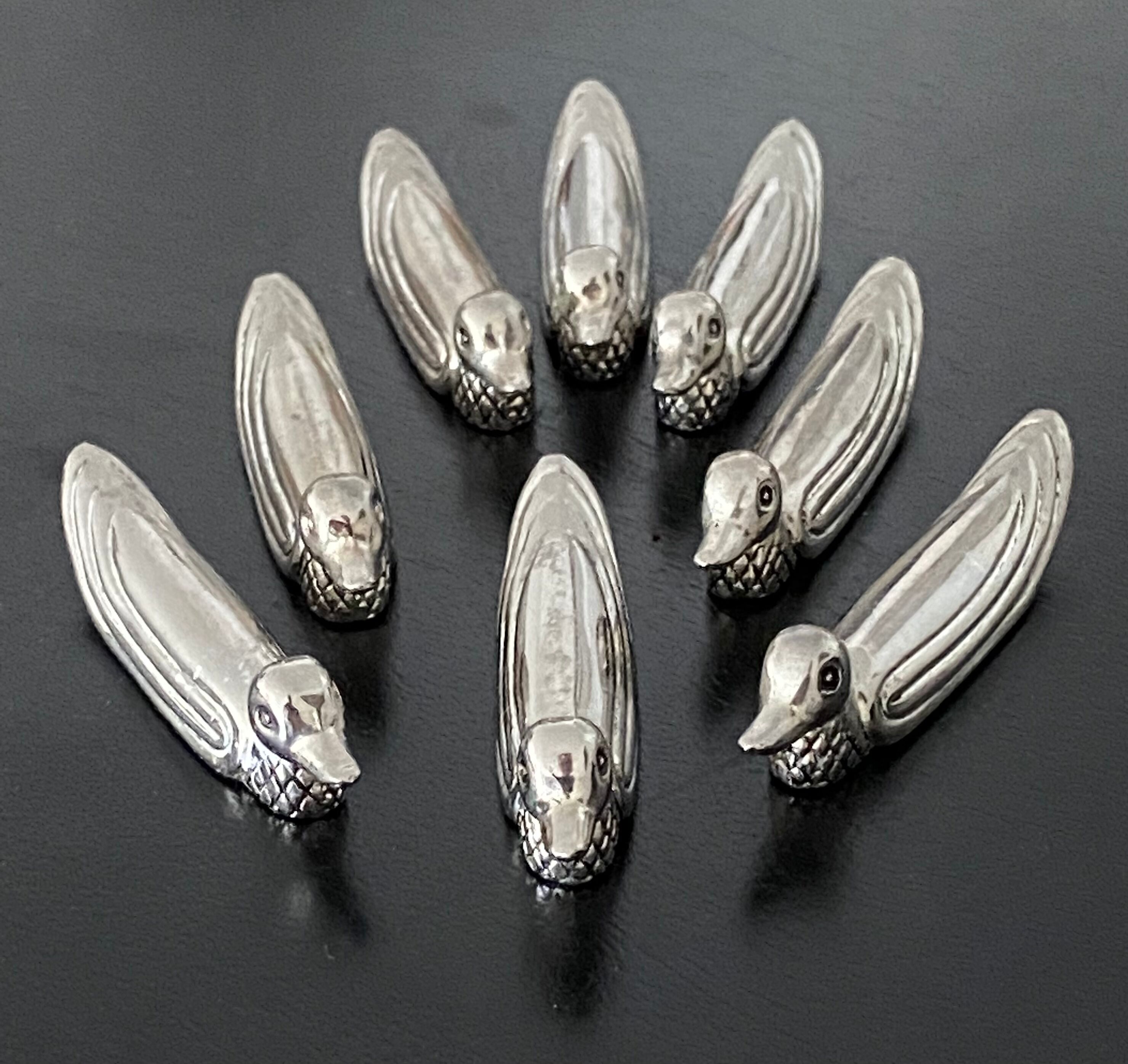 8 knife holders art deco style duck shape metal