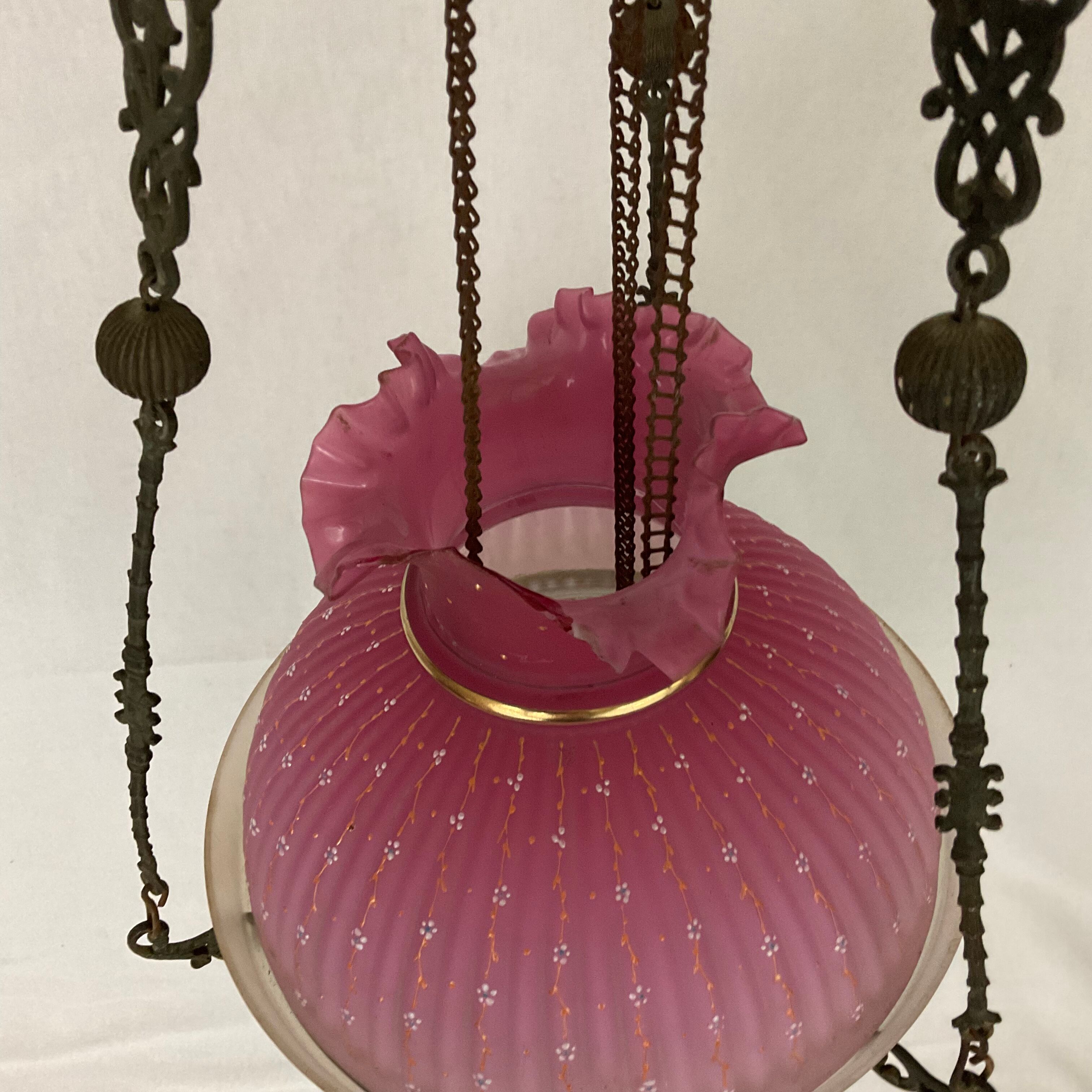 Hanging lamp Napoleon III frosted glass and enamelled glass
