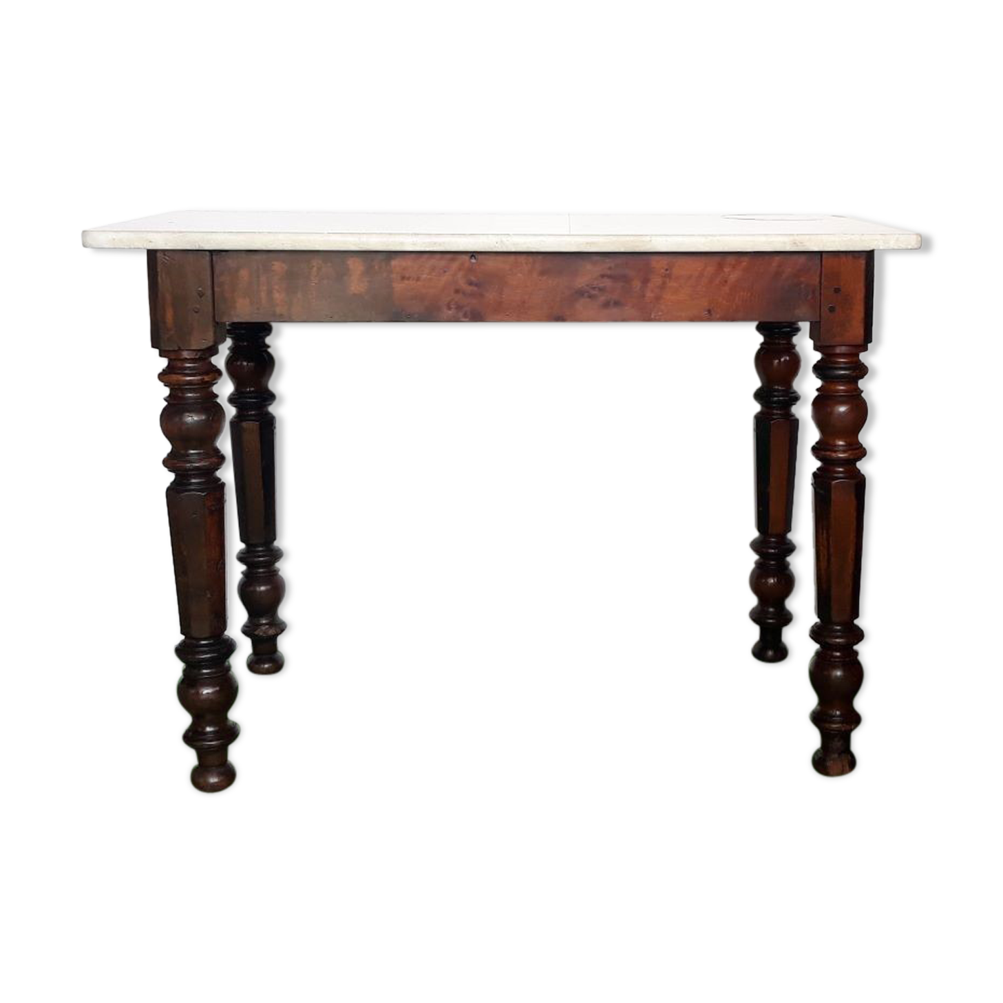 Walnut table on white marble for kitchen, old