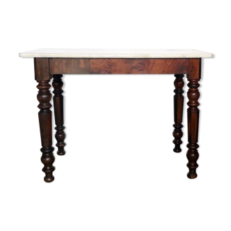 Walnut table on white marble for kitchen, old