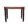 Walnut table on white marble for kitchen, old