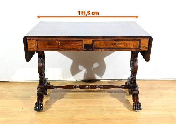 Table, bureau à volets en palissandre massif, époque Restauration, début XIXème