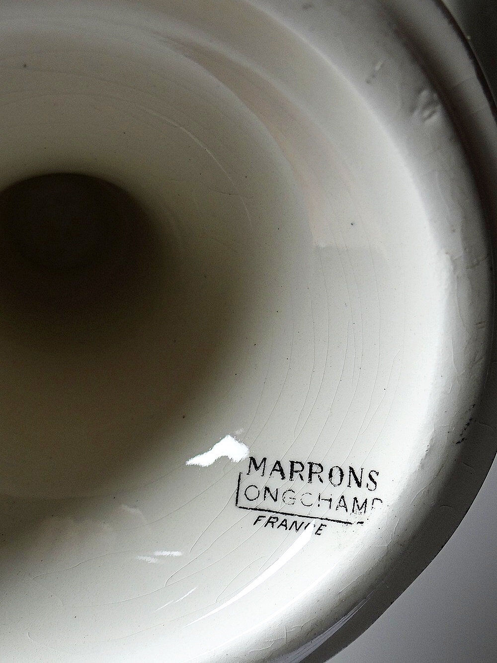 Antique compote dish "Marrons" Longchamp earthenware, polychrome ironstone.