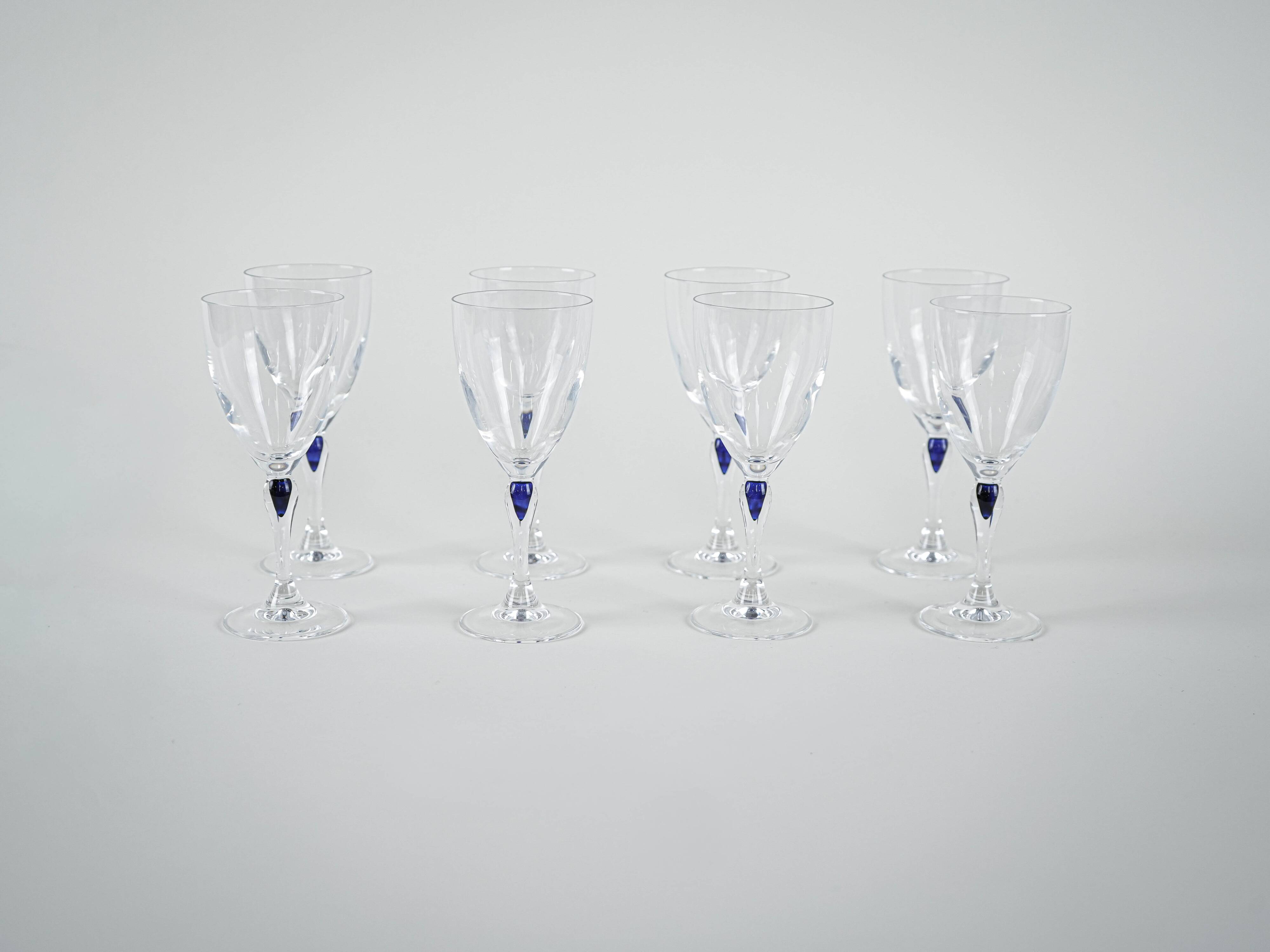 The set of Venise Saphir glasses, French design, 1970s, manufactured by Cri