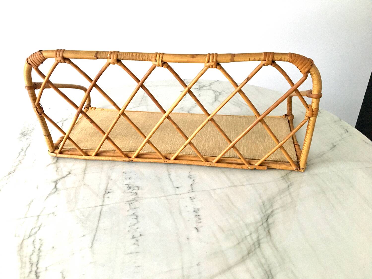 Beautiful vintage rattan and natural bamboo shelf from the 60s