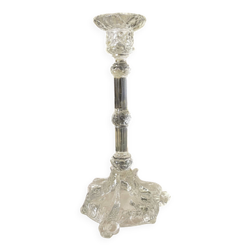 Molded glass candle holder with fish decor