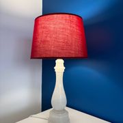 Lampe blanche en albâtre - lampe de table vintage en albâtre blanc et rouge