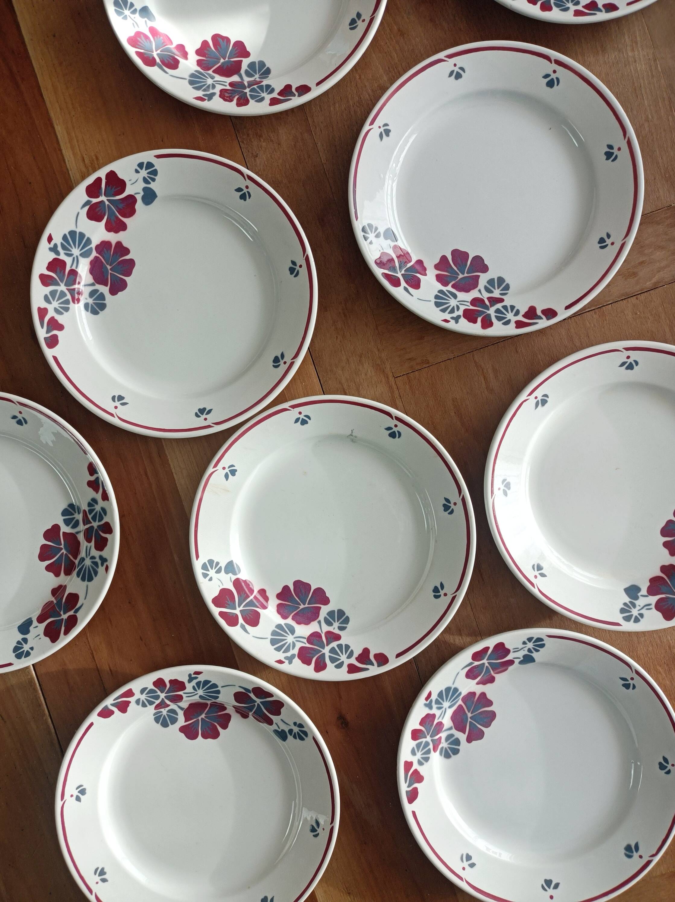 Set of 12 earthenware plates Salins, Nelly red