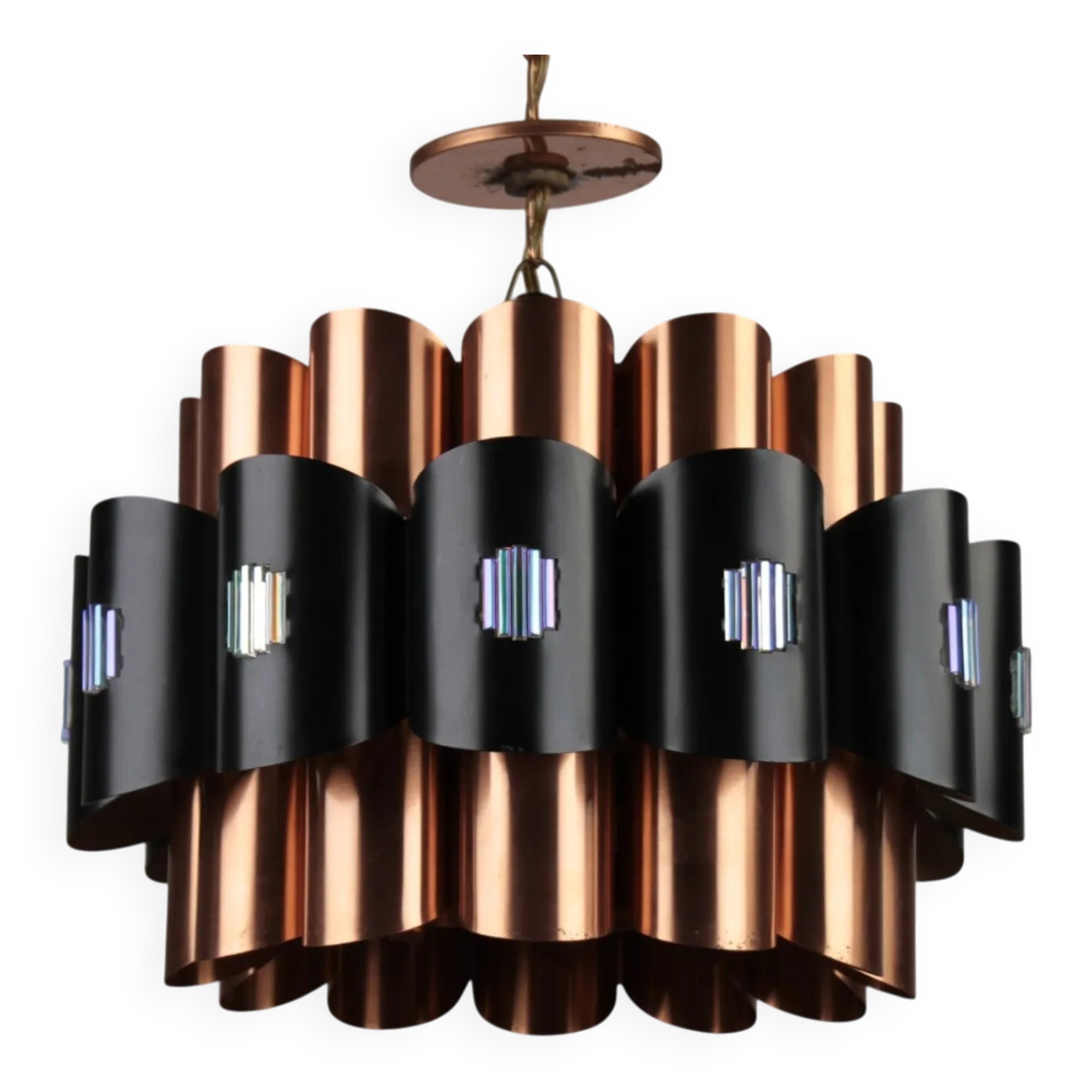 Copper & Black Pendant Lamp by Werner Schou for Coronell Elektro — Denmark, 1960s