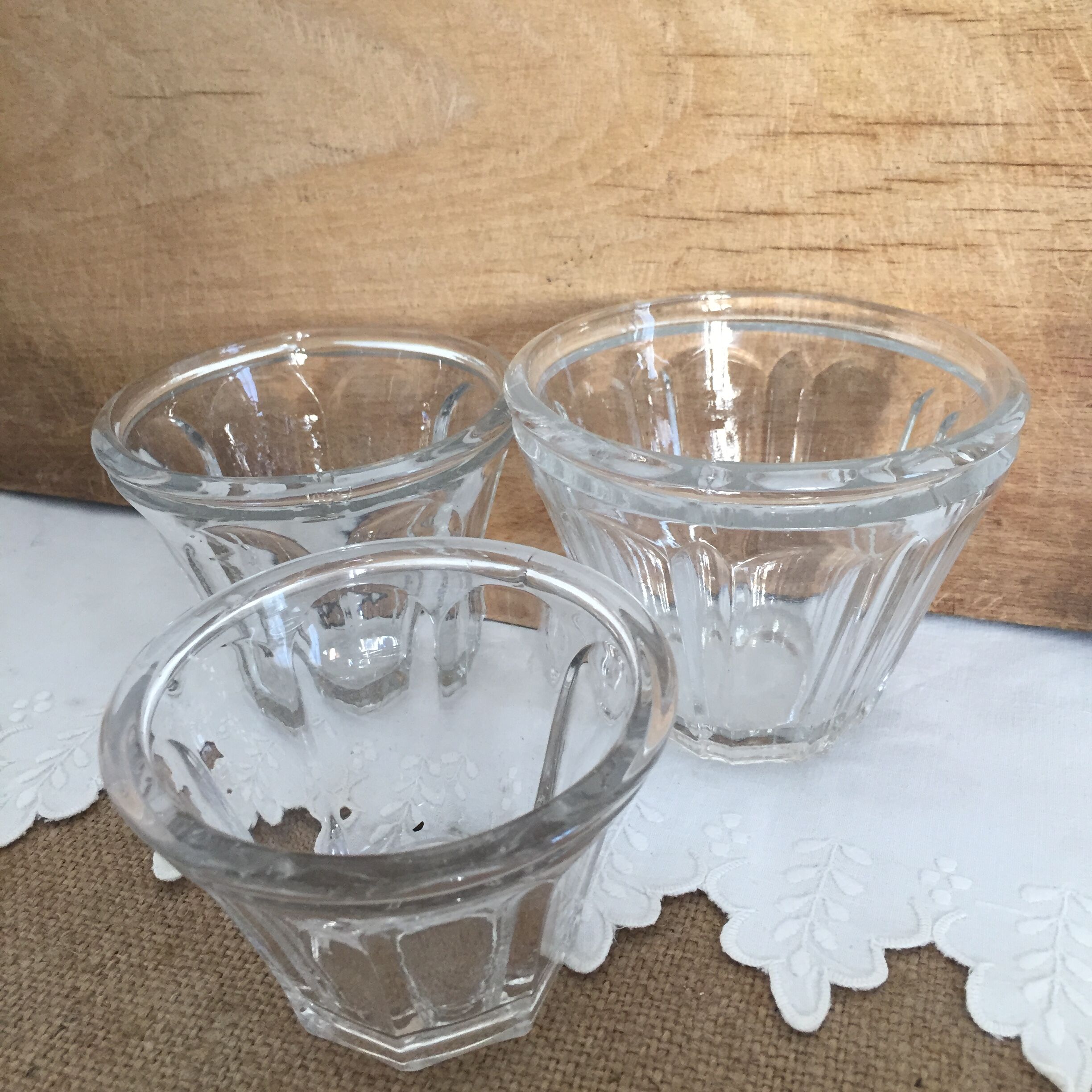 Series of 3 old jam flared jars