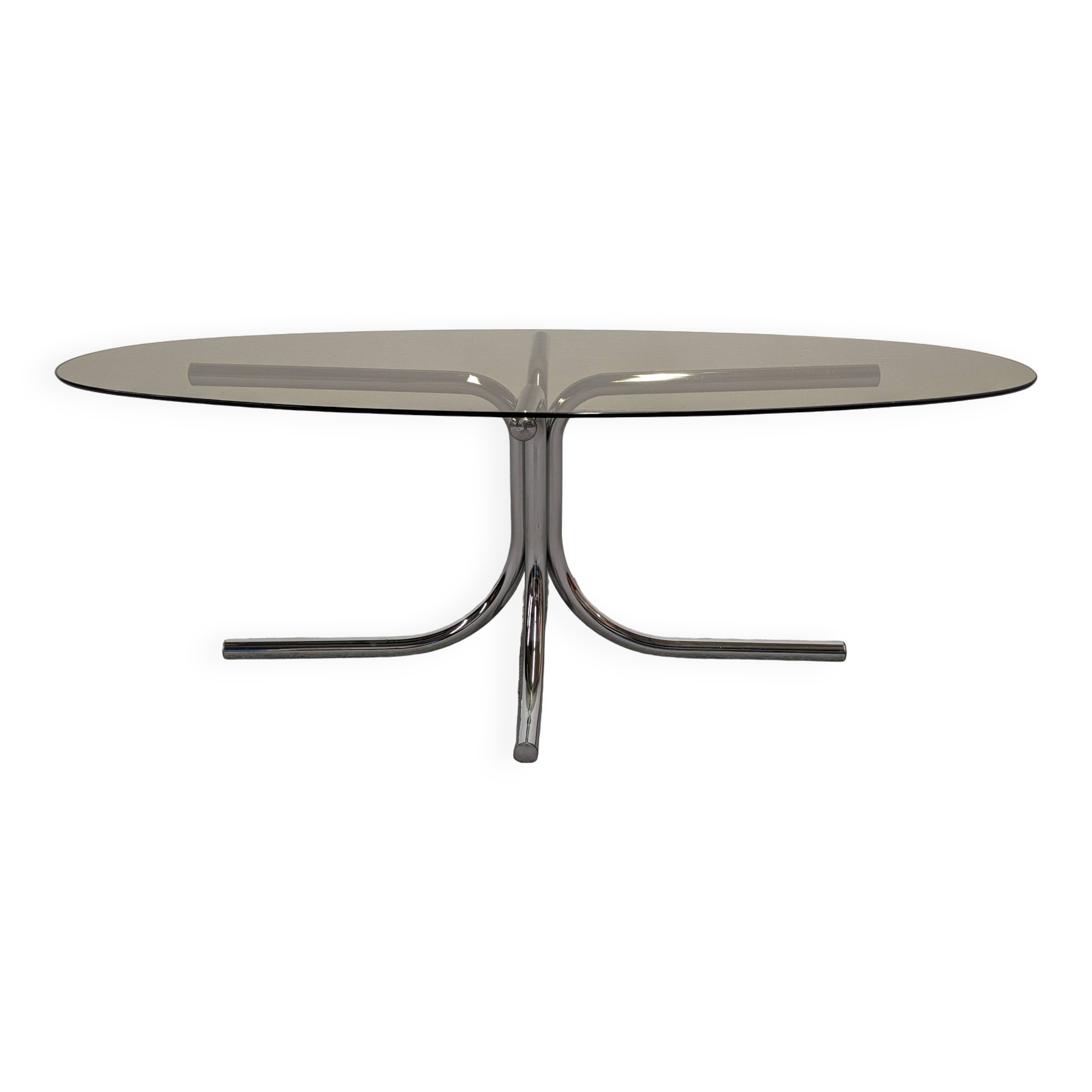 Space age coffee table in tubular and smoked glass, 60s-70s