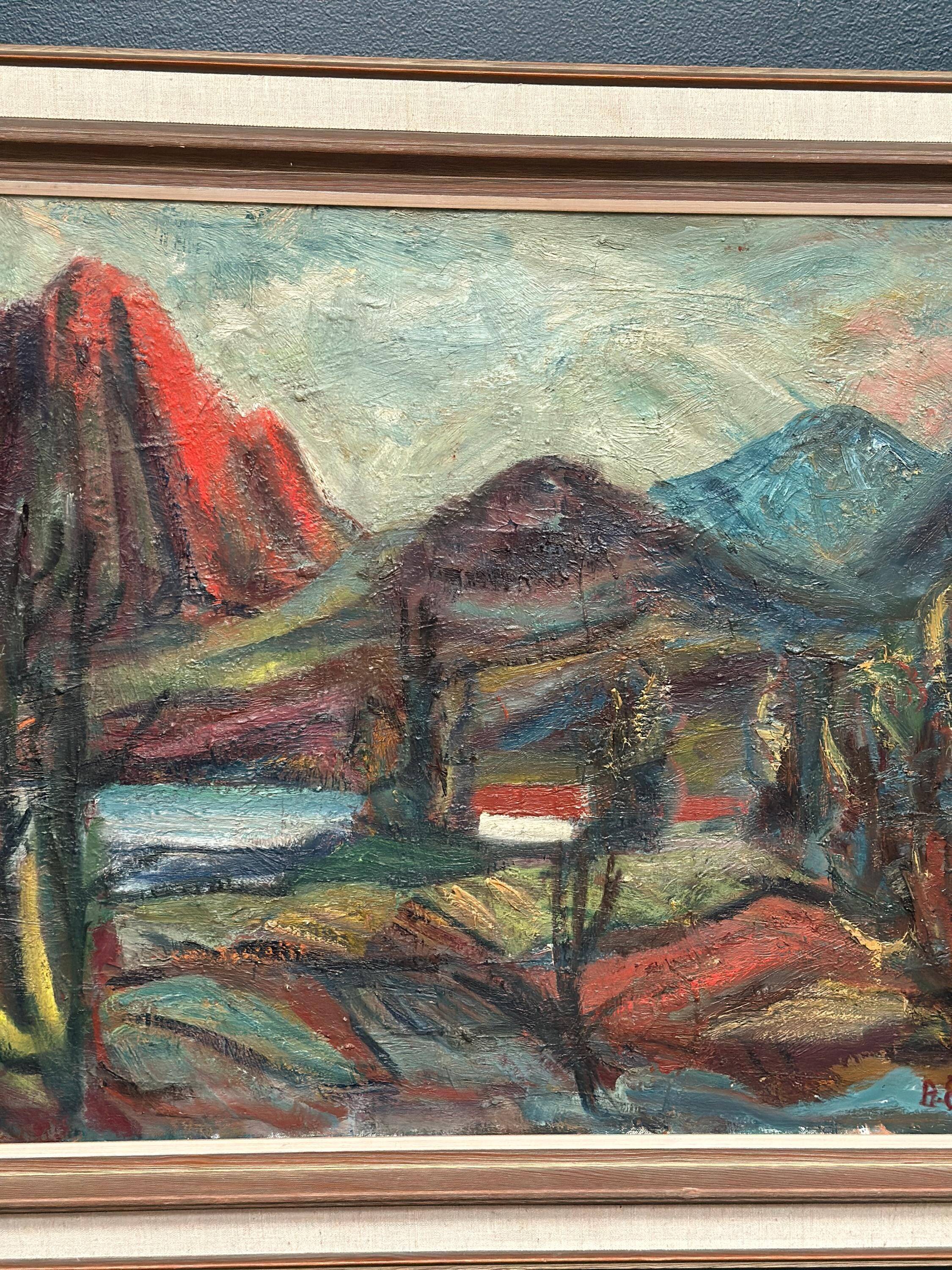 Original Mid Century Swedish Oil On Canvas – “Hut Between Hills” By B. Elvsfedt – 1962 – Vintage & Framed – 83 × 70 Cm (32.7" × 27.6")