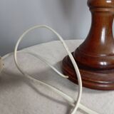 Table lamp with wooden and alabaster base, fabric lampshade
