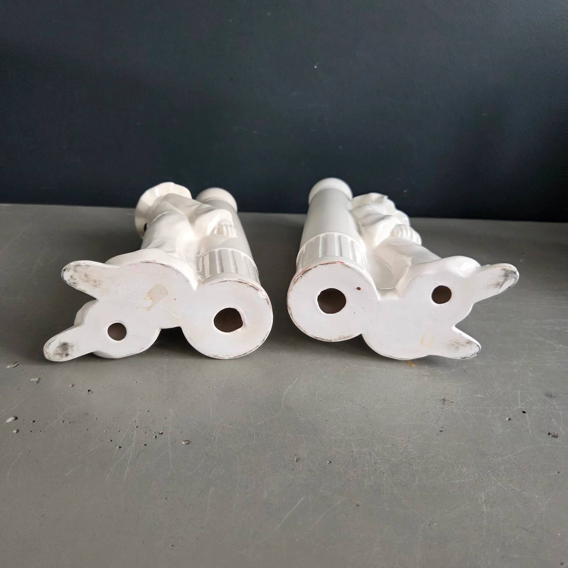 Pair of Pierrot candlesticks in earthenware - 1980s