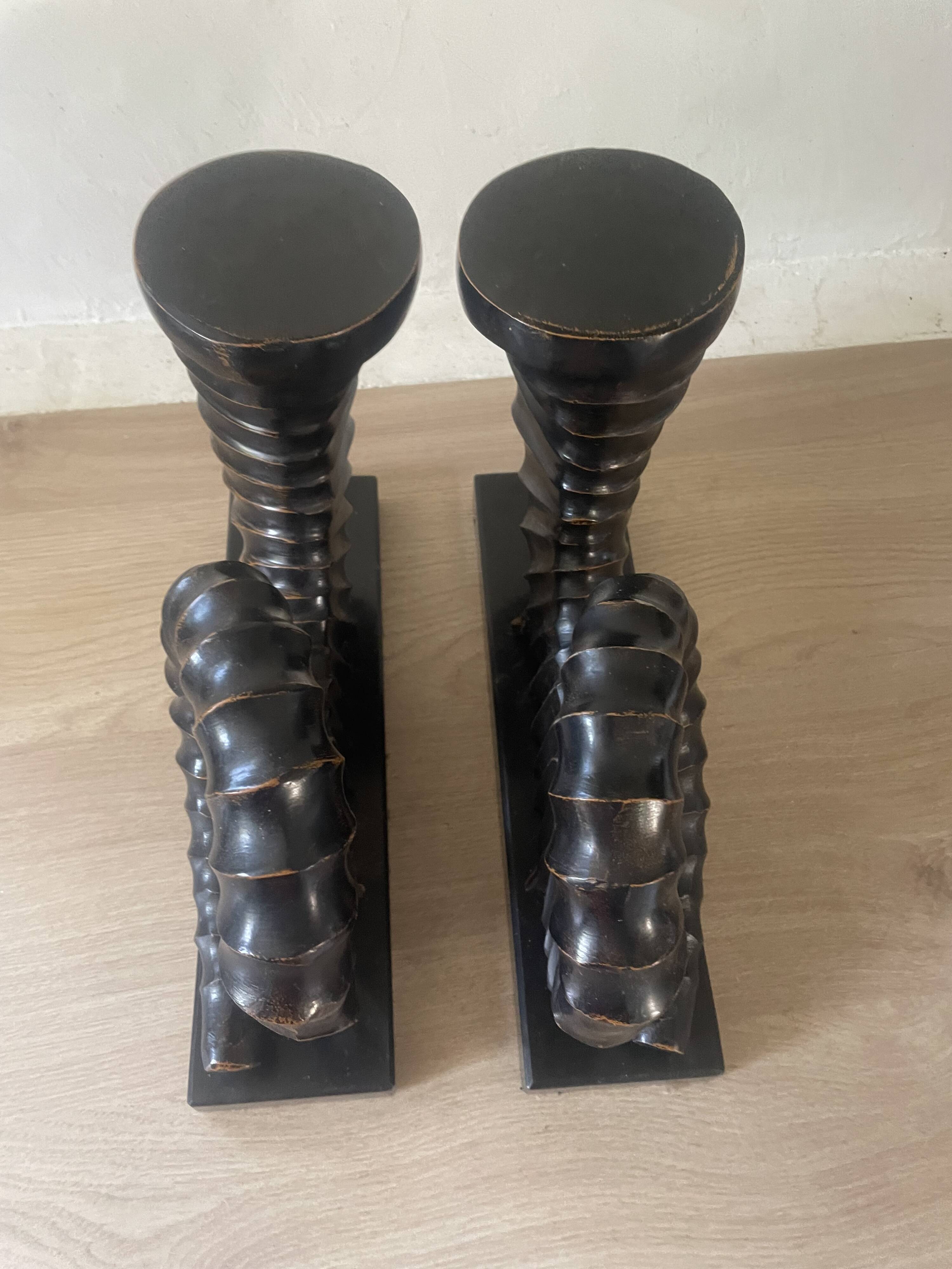 vintage sculptural bookends, ram's horns