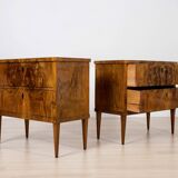 Elegant pair of Biedermeier style walnut commodes, Germany, French polish.