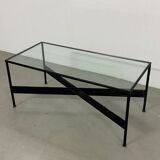 Table basse en fer et verre fabriquée à la main dans les années 60