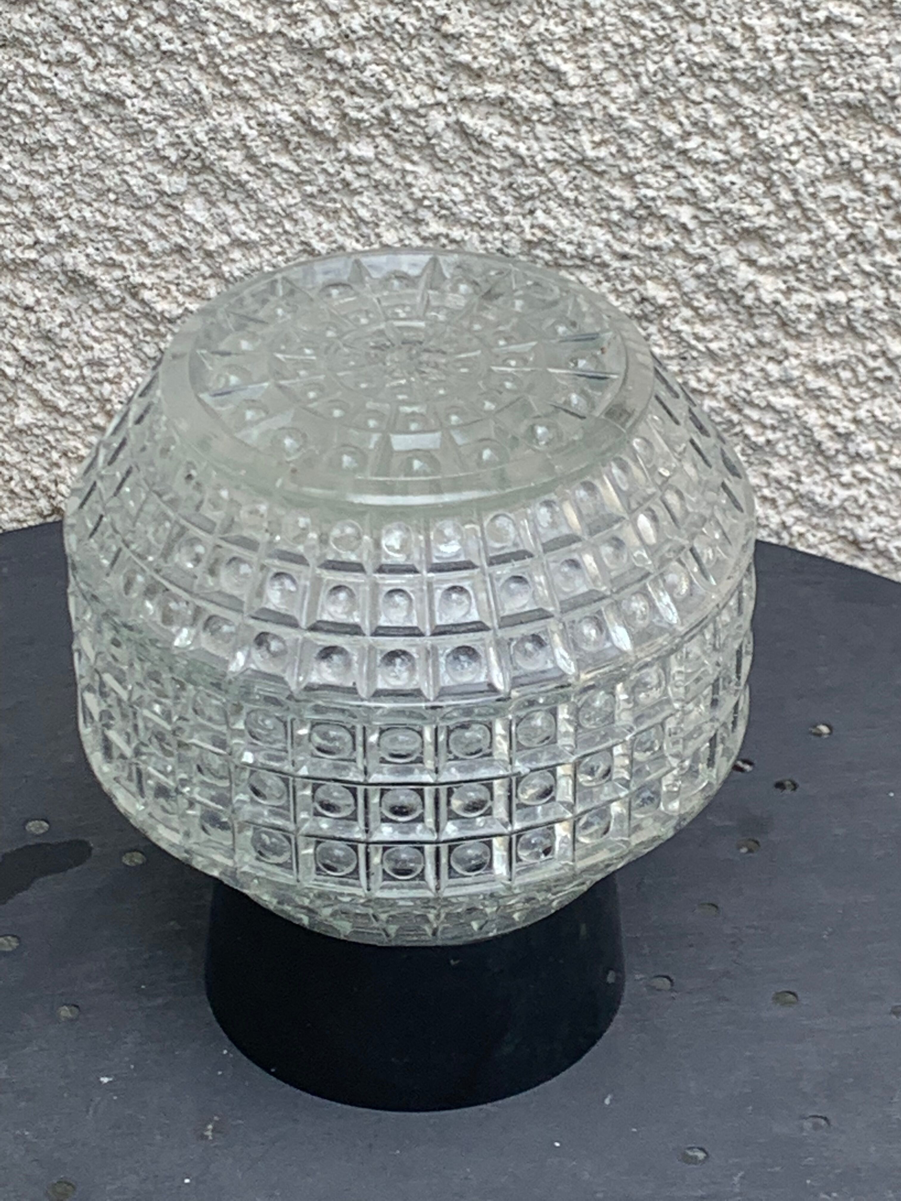 Globe to install or hang, glass, geometric patterns and bakelite base vintage black
