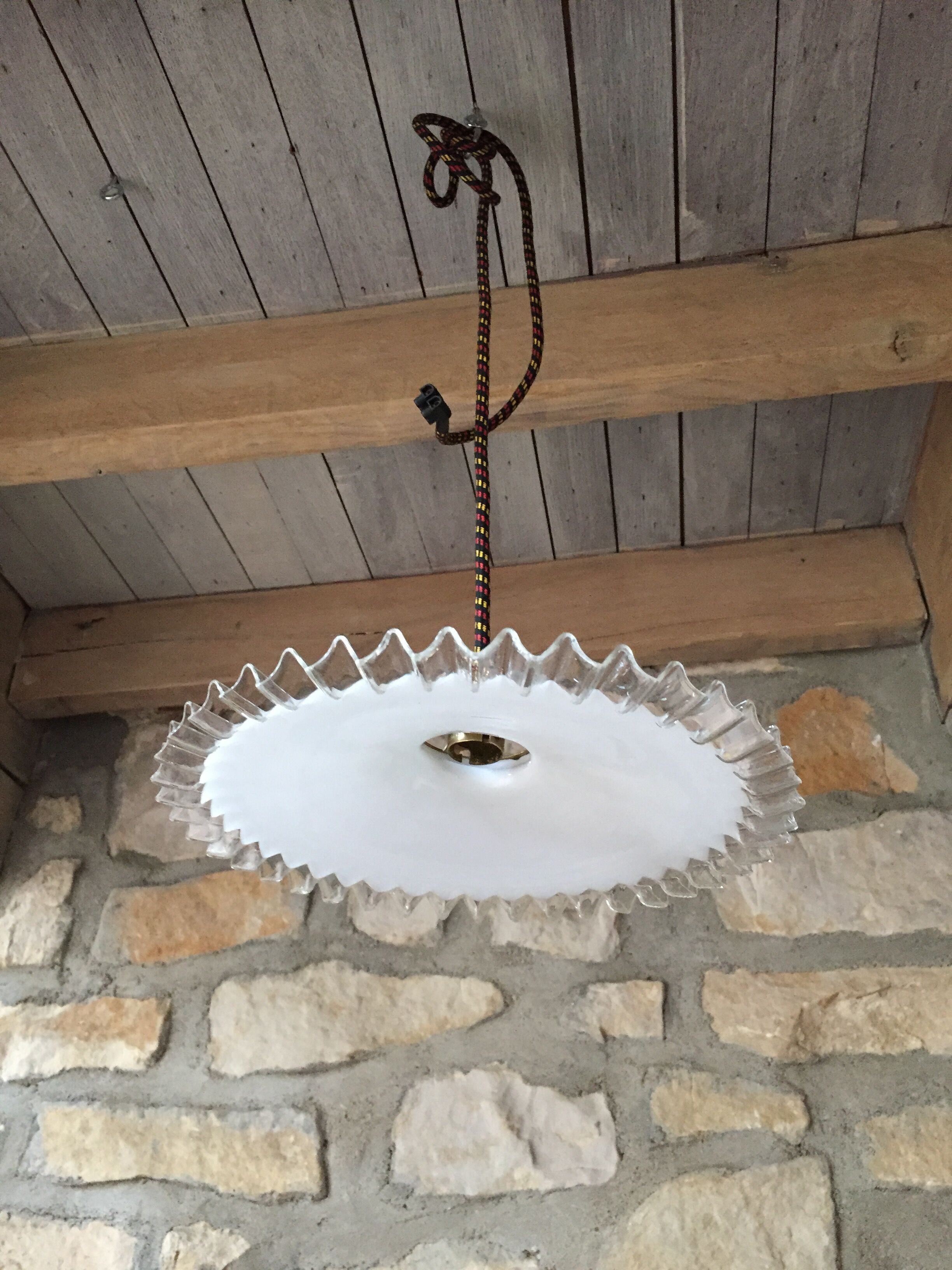 Old white opaline and brass hanging No.4