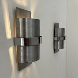 Pair of vintage wall lights, brushed metal and chrome, France 1970