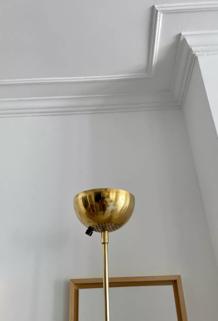 Vintage modernist floor lamp Saint Germain Lumière, brass, France 1980