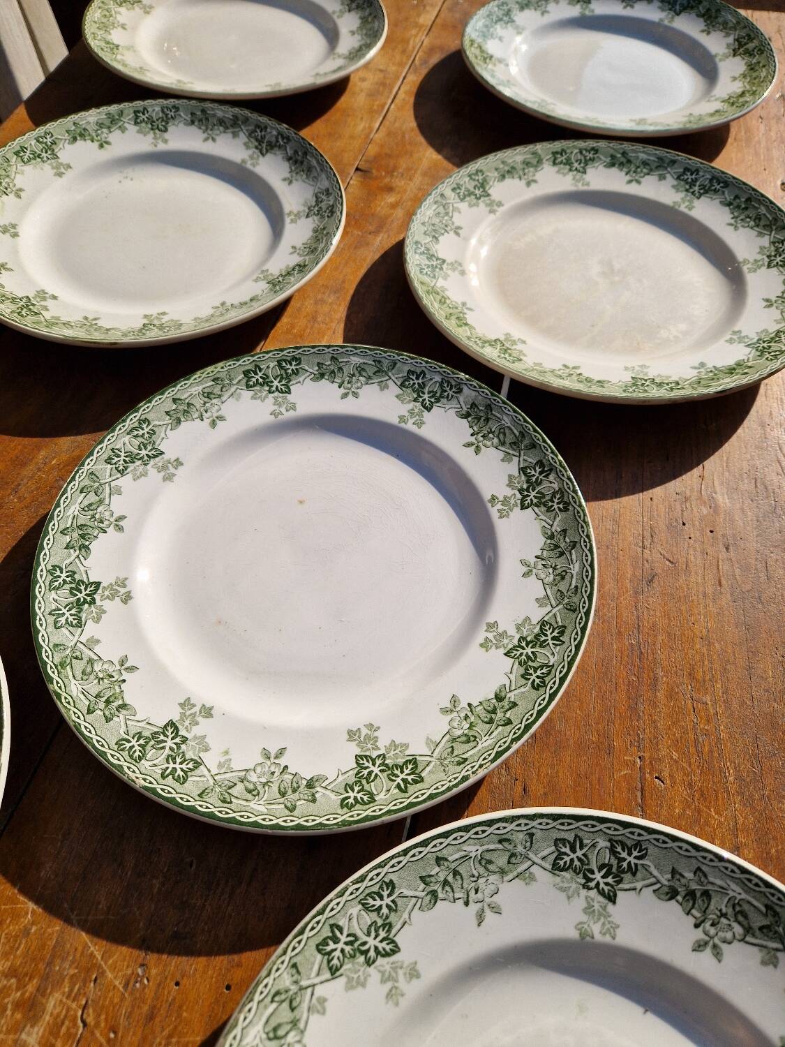 Set of 7 Flat Plates, Summer Model, Terre De Fer, Saint Amand