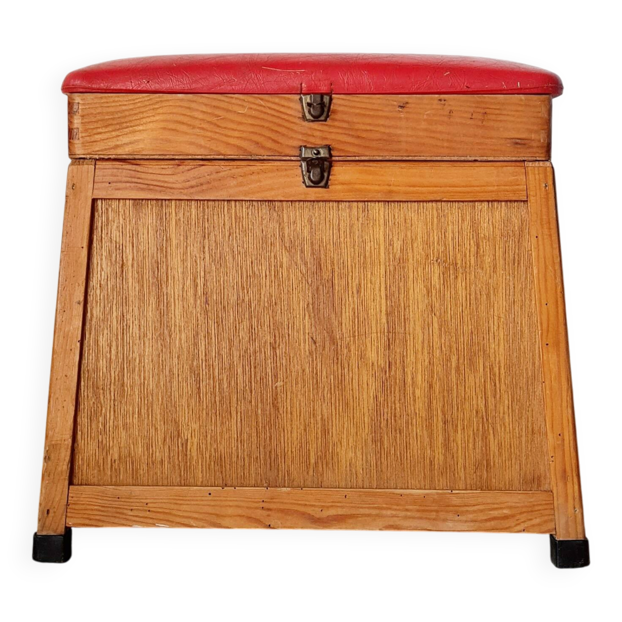 Vintage fisherman’s chest – Work stool with faux leather seat