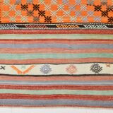 5x8 Orange & Red Striped Vintage Kilim Rug, 173x255Cm SK 32784