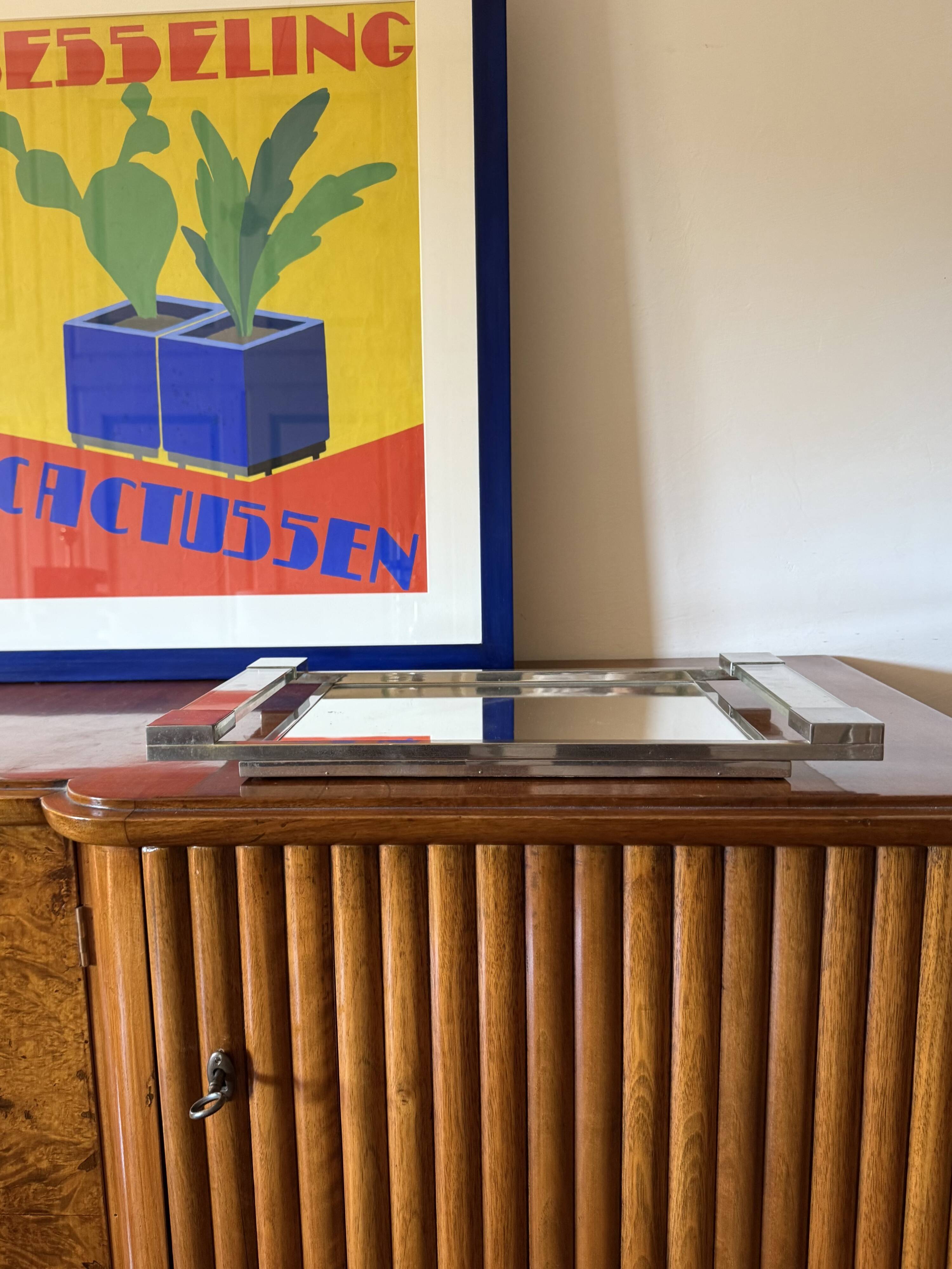 Jacques Adnet, Modernist lucite mirrored tray, Maison Adnet, France 1950