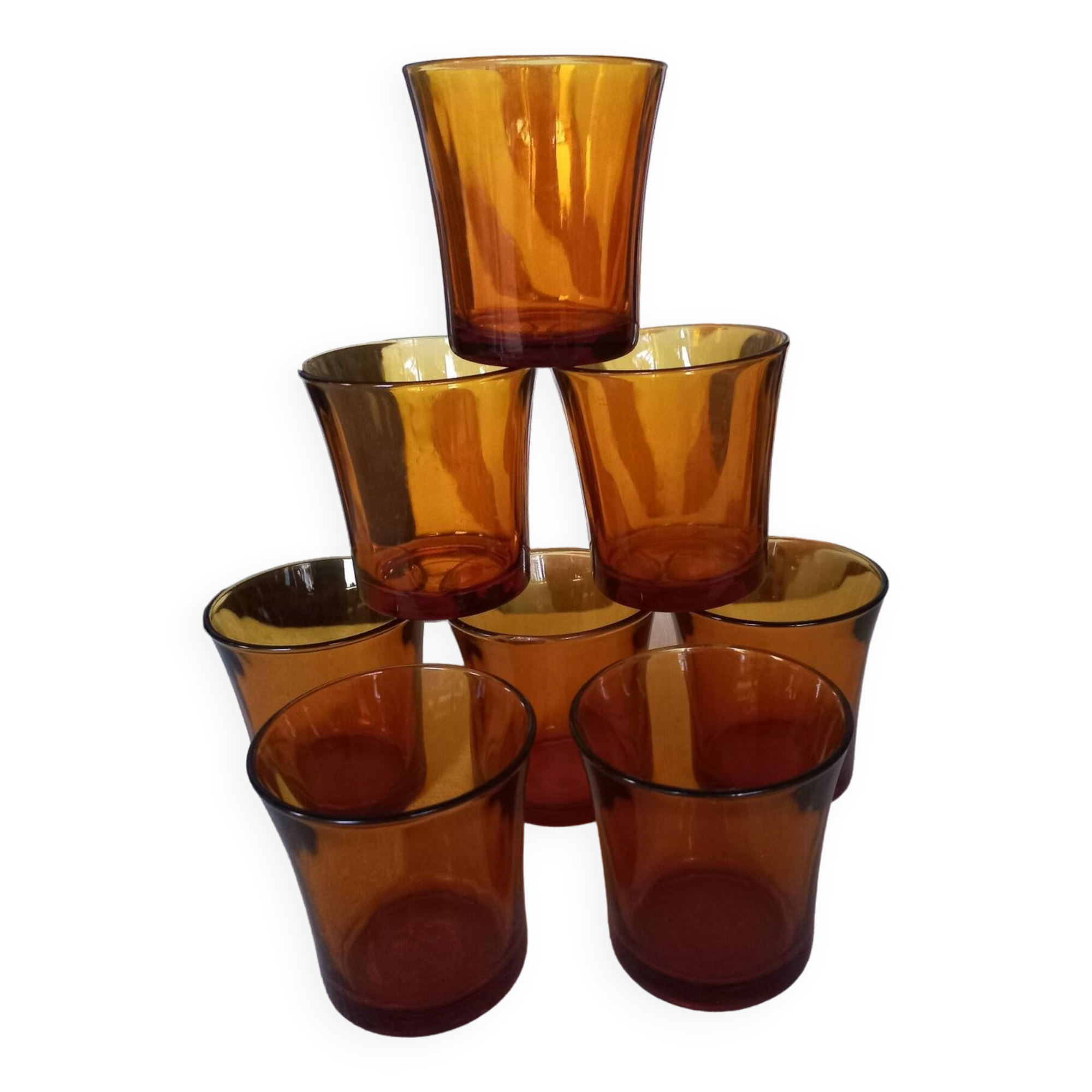 8 Duralex amber tumbler glasses