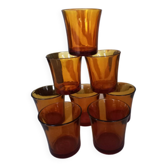 8 Duralex amber tumbler glasses