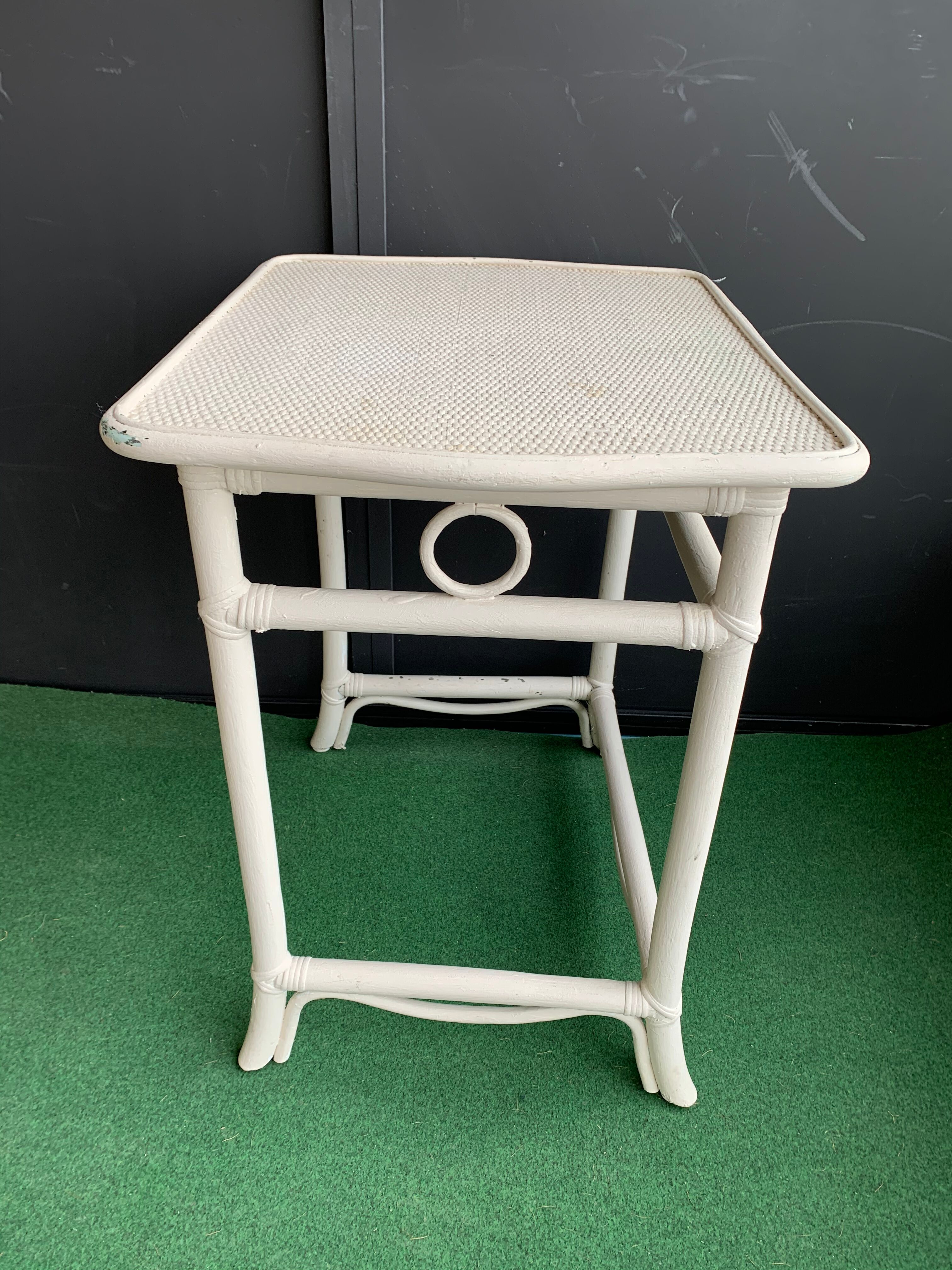 Small vintage white rattan table
