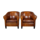Set de 2 fauteuils Art Déco en cuir de mouton passepoil noir
