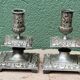 Pair of square candlesticks in patinated bronze