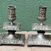 Pair of square candlesticks in patinated bronze