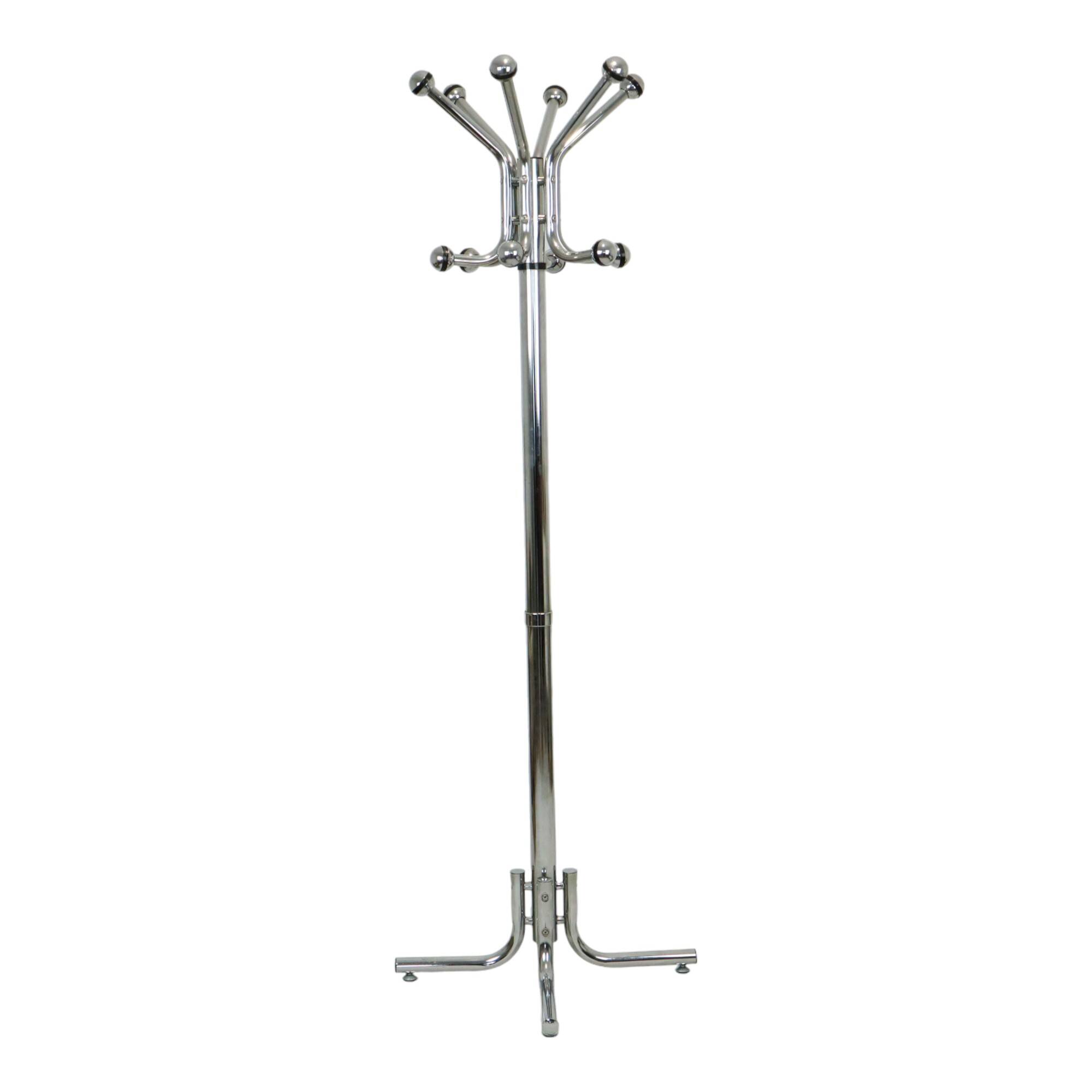 Vintage Chrome Standing Coat Rack Space Age Design 1970s