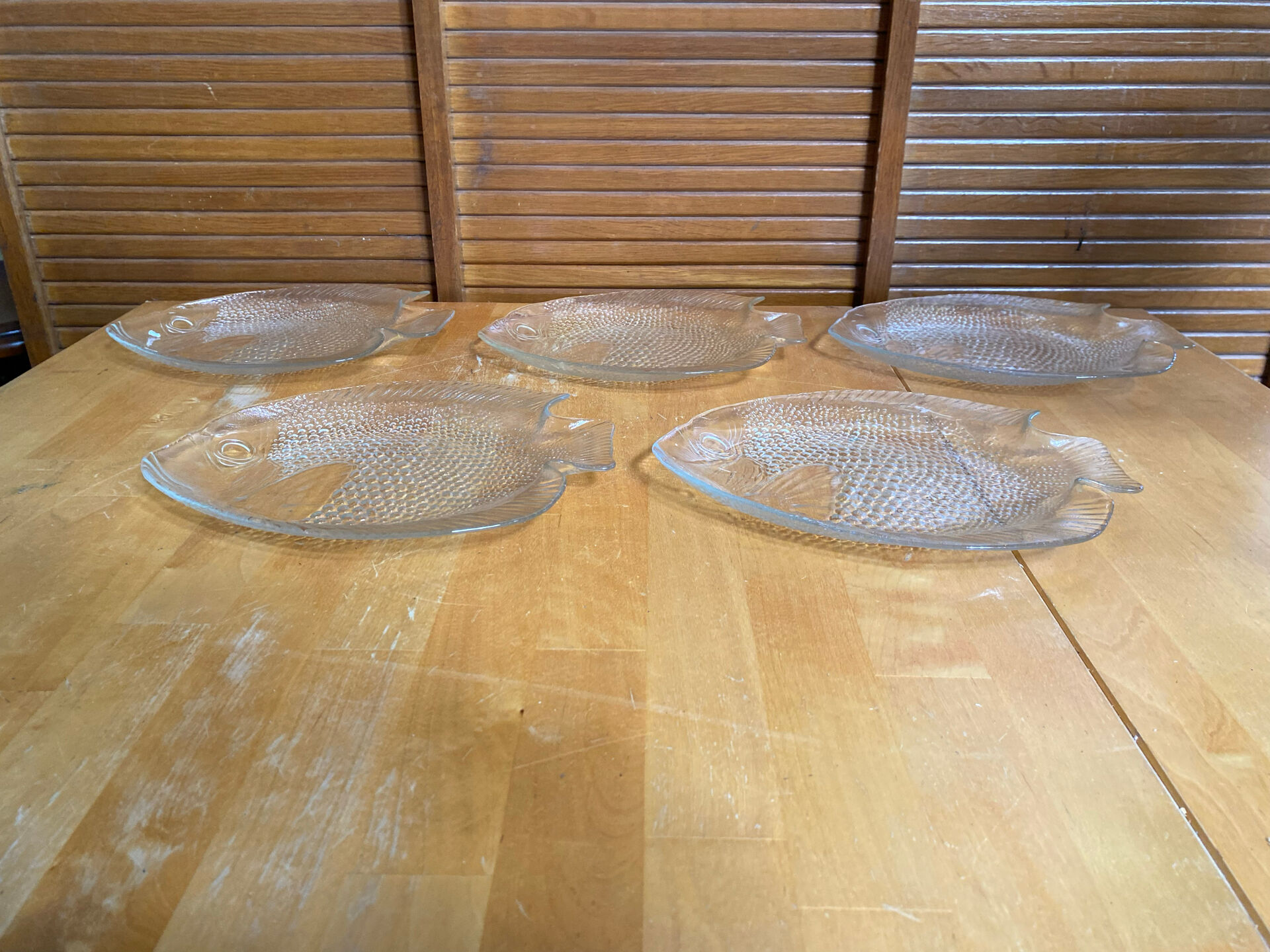 Plate + 5 ARCOROC Fish Shape Glass Mould Plates + Vintage Box #