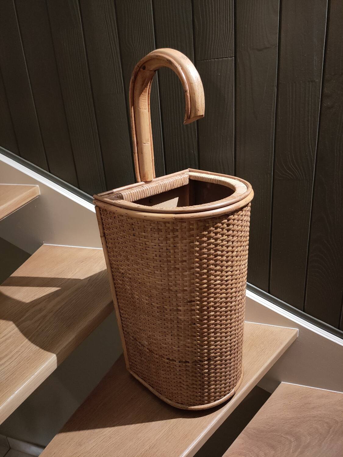Vintage bamboo and rattan umbrella stand