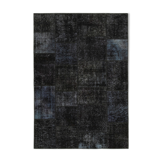 Handmade turkish overdyed 168 cm x 241 cm black patchwork carpet