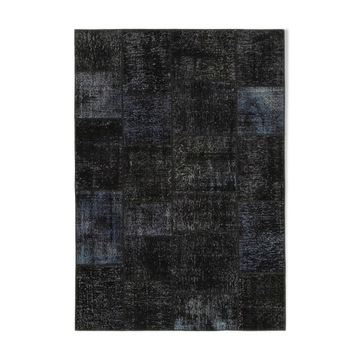 Handmade turkish overdyed 168 cm x 241 cm black patchwork carpet