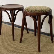 Pair of low stools in curved wood, vintage "Thonet" style
