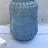 Former Carafe Liqueur Opaline Blue Decor Moulded - Vintage Cave Bouchon