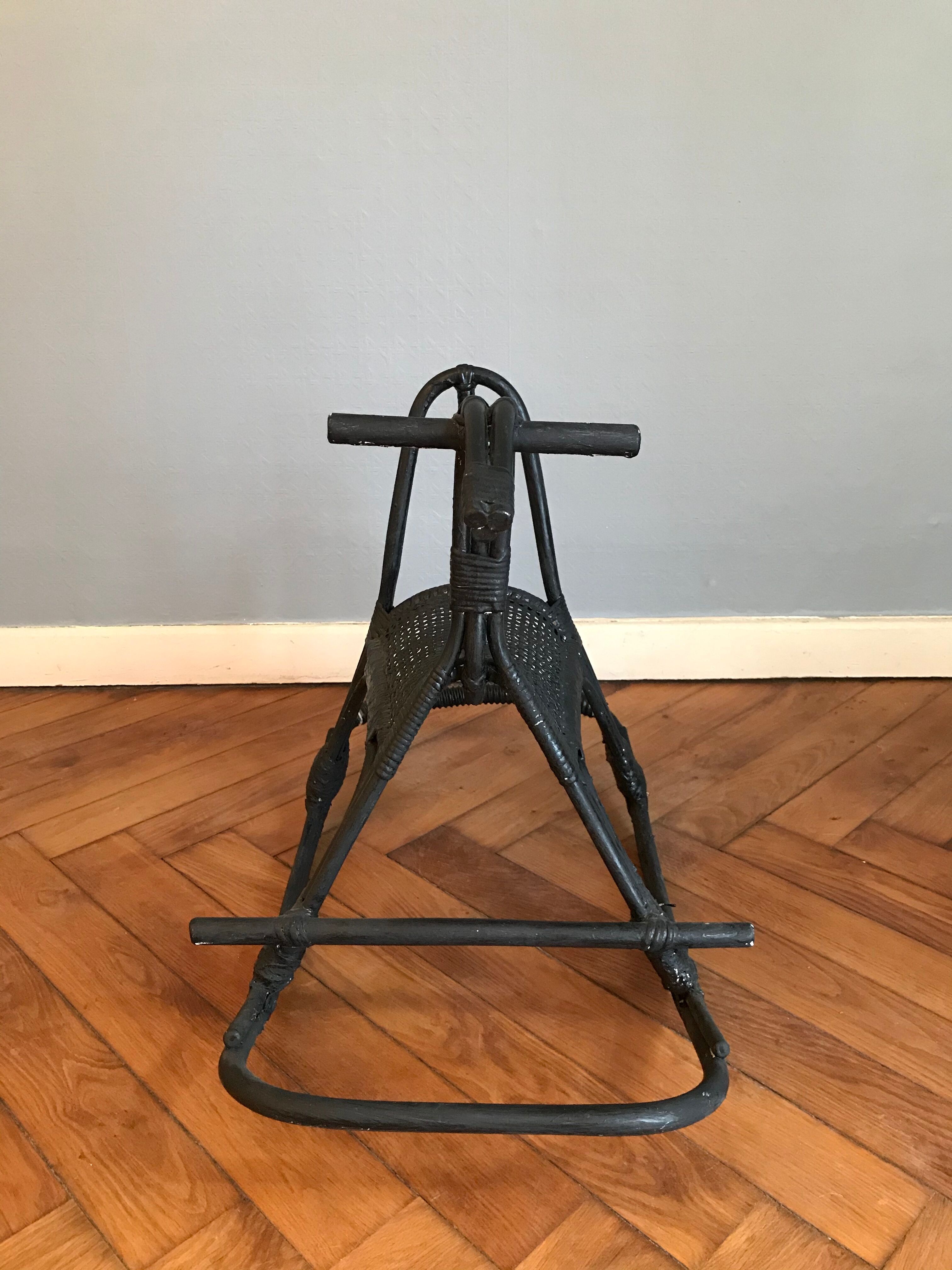 Rocking horse in rattan and bamboo