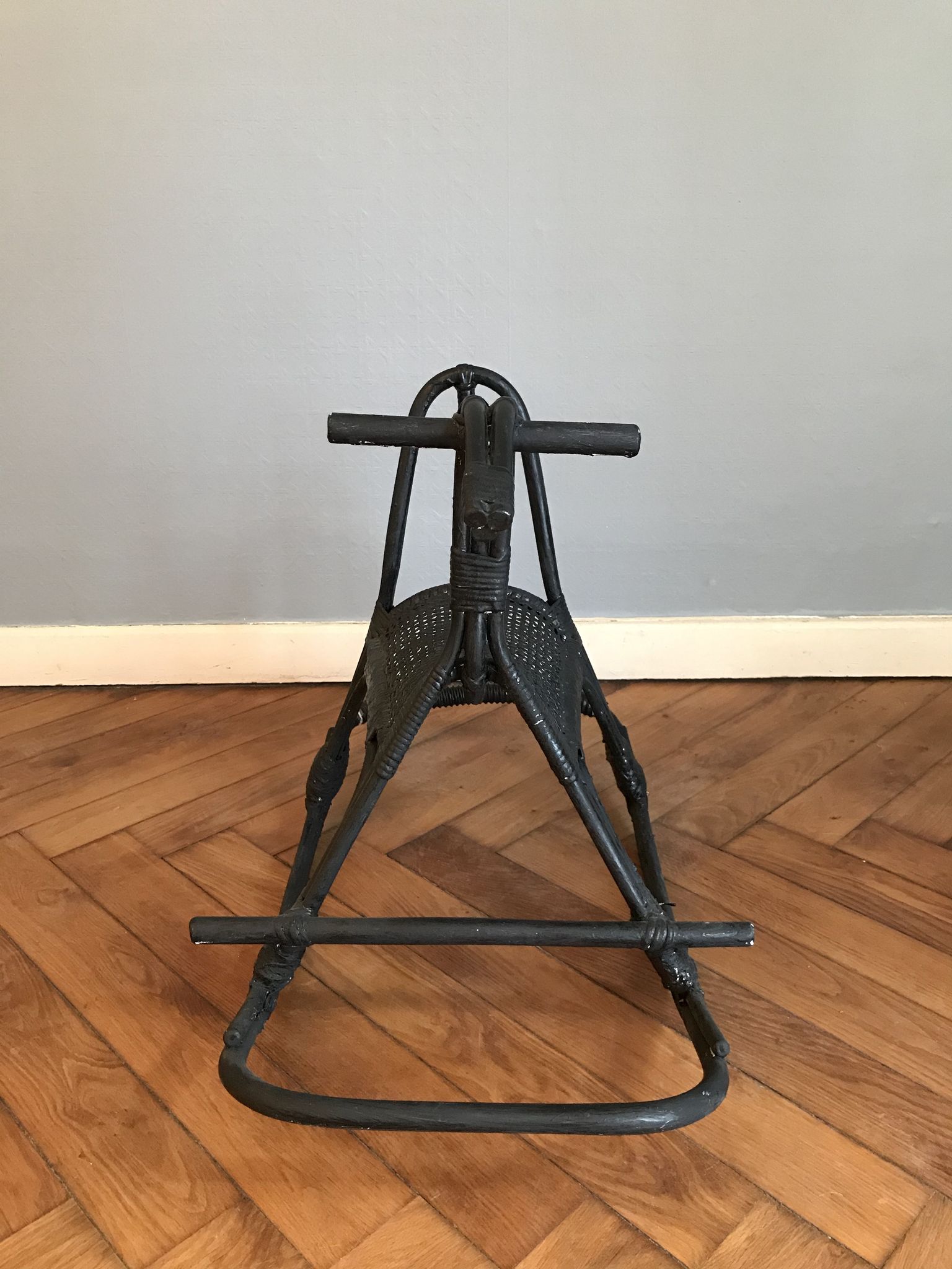 Rocking horse in rattan and bamboo