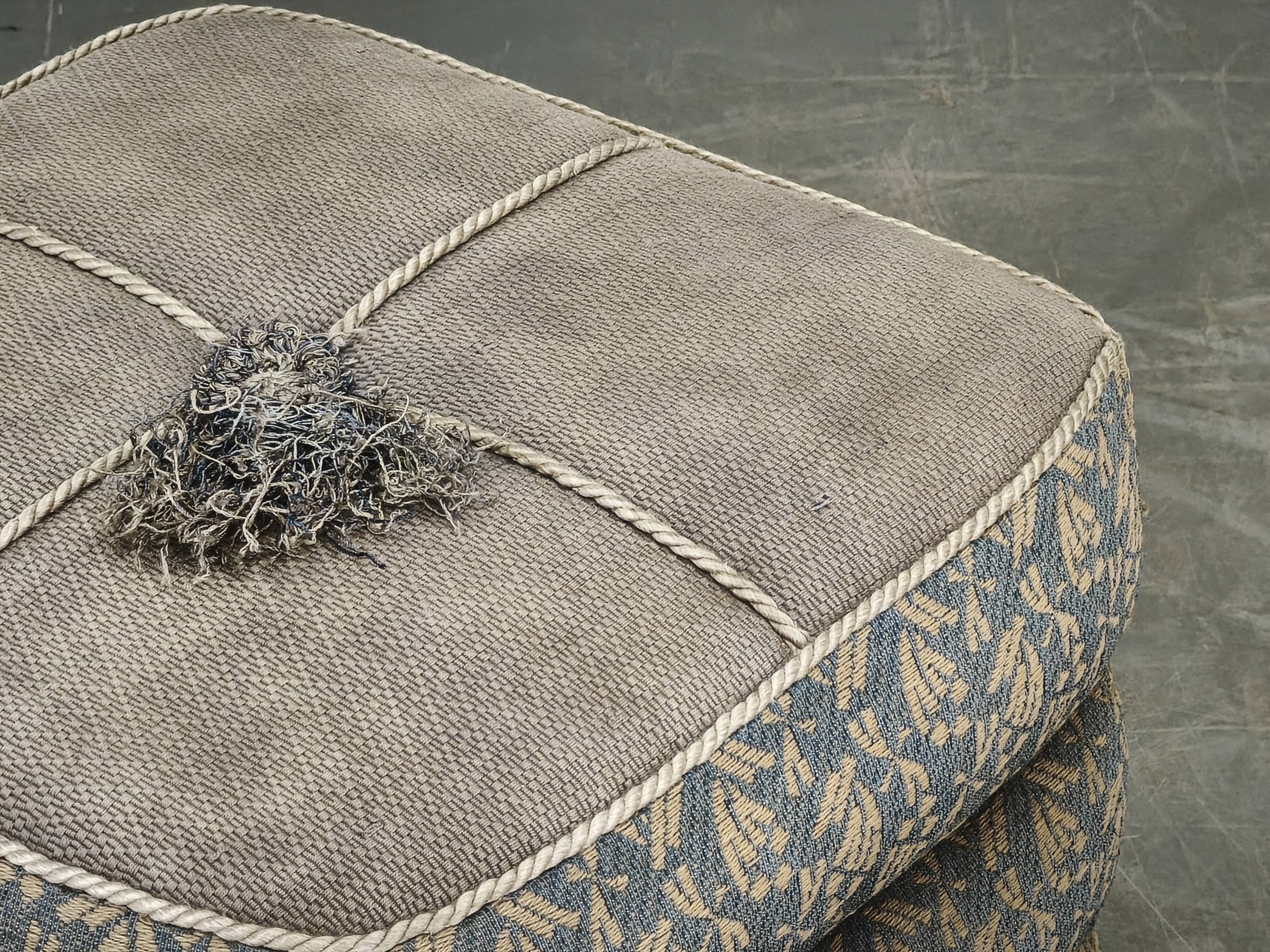1930s Czech Art Deco Walnut Upholstered Footstool Ottoman