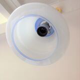 Bell hanging lamp in white and blue opaline 60s