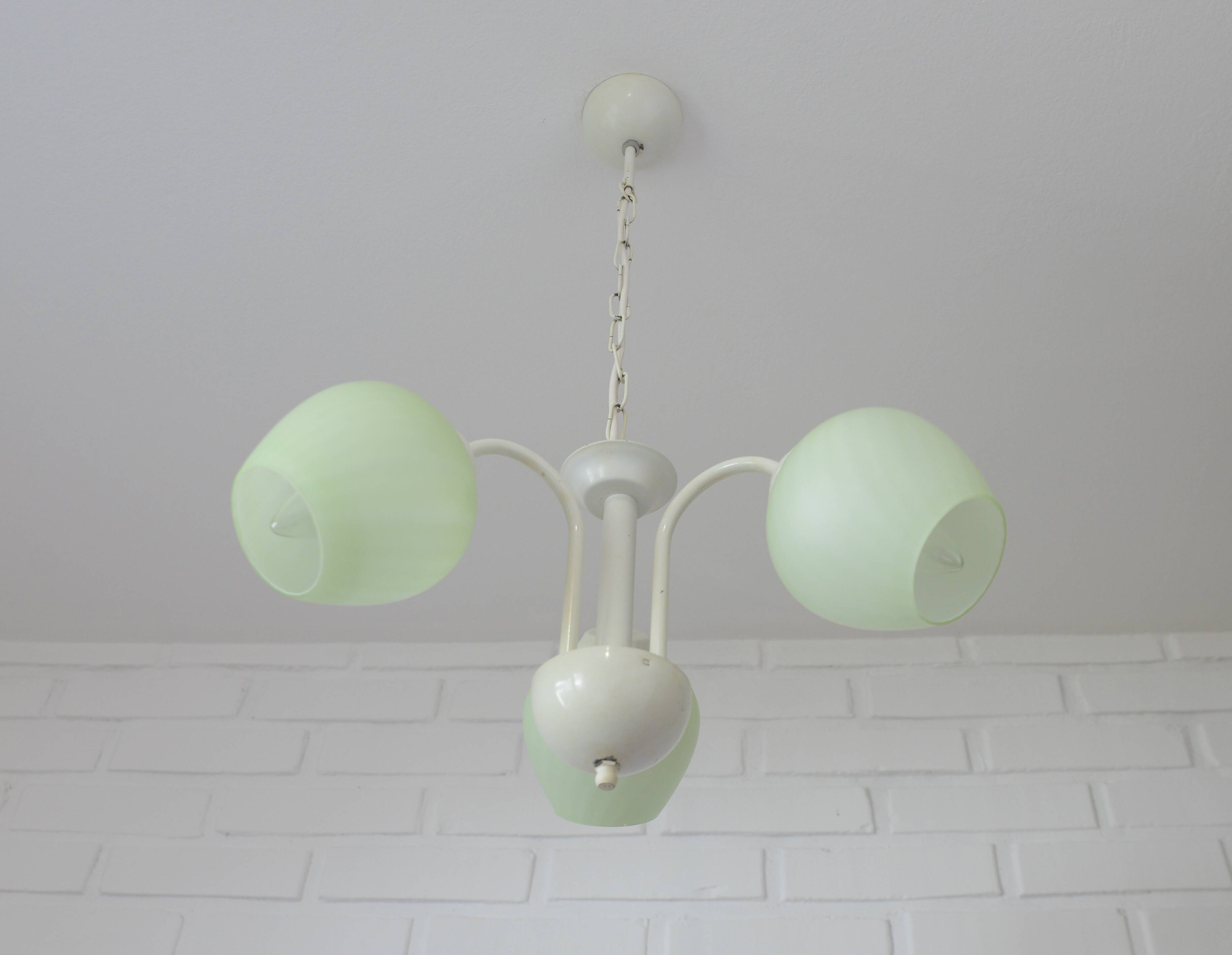 Vintage Elegant Pendant Lamp, Shabby Chic White Chandelier, Mint Green