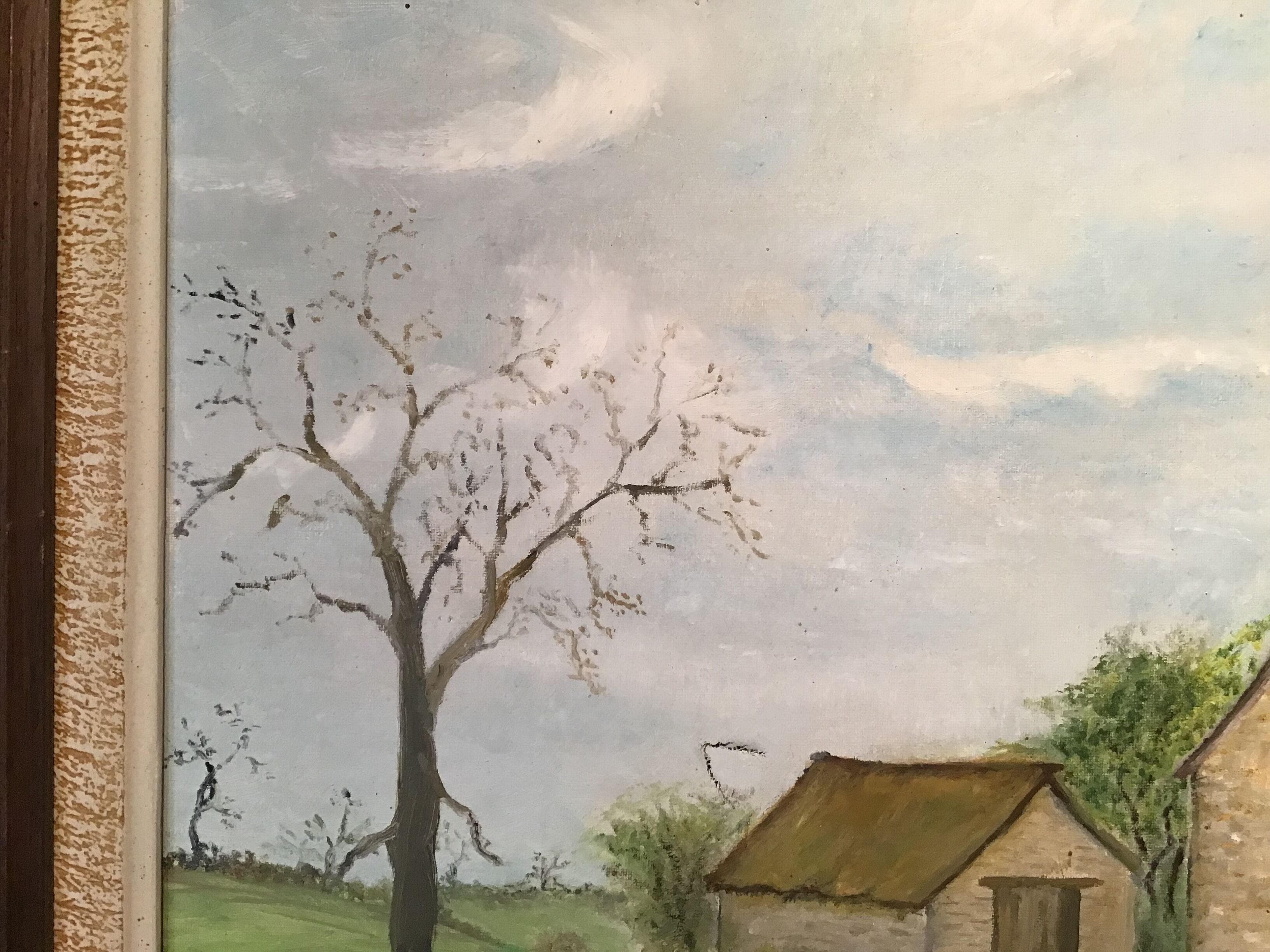 Old painting, farmhouse landscape signed Louis Dubois and dated 83
