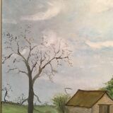 Tableau ancien, paysage de ferme signé Louis Dubois et daté 83